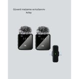 Aesco 2’li Kablosuz Yaka Mikrofonu Type-C ve Lightning Uyumlu Profesyonel Set - Lisinya