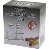 Aesco 2pcs Krom Kapak Akrilik Tuzluk - Biberlik - Baharatlık Metal Standlı Kare - Köşeli