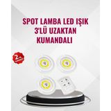 Aesco 3 Lü Pilli Kablosuz LED Spot Lamba Seti Kumandalı Kolay Montaj Aydınlatma