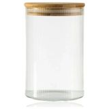 Aesco 300 ml Bambu Kapaklı Yuvarlak Çizgili Cam Kavanoz
