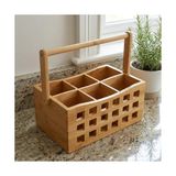 Aesco 4 Bölmeli Saplı Doğal Bambu Çatal Bıçak Sepeti - Çok Amaçlı Masaüstü Organizer Mutfak Düzenleyici ve Kalemlik Standı (23X15 Cm) - 0,5 x 7 cm