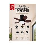 Aesco 42W Tavan Vantilatörü LED Avize Armatür 64CM 5 Kanat 6 Kademeli Fan Ters Dönüş ve Gece Lambası Modu Uzaktan Kumandalı Siyah Kiraz