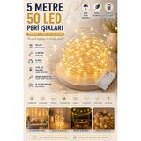 Aesco 5 Metre Gün Işığı Peri LED Tel 3 Pilli Fonksiyonlu Süsleme Ince Telli Aydınlatmalı Şerit LED Yılbaşı Işık Yılbaşı Süsü - 1 x 100 cm - 00 Beyaz
