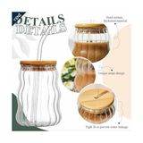 Aesco 500ML Bambu Kapaklı Cam Bardak, Cam Pipetli Silikon Kapak Contalı Desenli Sıcak Soğuk Içecekler Kahve Meyve Suları ve Çayları Için Şık Ergonamik Tasarım - 0 - Siyah