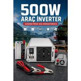 Aesco 500W Fanlı Akü Inverteri 12V Dc Giriş 220V Ac Çıkış USB Portlu Taşınabilir Araç Kullanımı