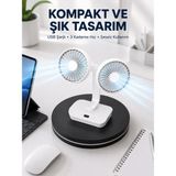 Aesco 720° Döner Çift Taraflı Masaüstü Vantilatör – USB Şarjlı Sessiz Fan