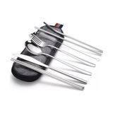 Aesco 8 Parça Çantalı Yolculuk Çatal Bıçak Kaşık Pipet Chopstick Seti Kamp Okul Ofis Tatil Paslanmaz Çelik Metal