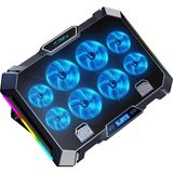 Aesco 8x Turbo LED Fan - 10 Modlu Rgb - LCD Ekran - Ayarlabilir Fan Hızı - 7 Kademeli Stant - 2x USB - Metal Mesh Zemin Notebook Soğutucu