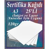 Aesco A3 Sertifika Kağıdı Kalın 25 Adet Gramajlı Fotokopi Kağıdı 120 gr Tüm Yazıcılara Uyumlu 29.7X42 cm Kalın Baskı Kağıdı