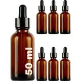 Aesco Afracam 50 ml Metal Kapaklı Damlalık Dropper Şişesi Serum 50 cc Cam Şişe 6 Adet (Siyah Kapak, Amber/kahverengi)