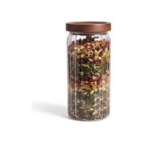 Aesco Akasya Kapaklı Çizgili Cam Kavanoz (1000ML /1 Litre) | Hava Geçirmez, Modern Fitilli Tasarım Gıda Saklama Kabı | Kahve, Çay, Kuruyemiş ve Bakliyat Kavanozu (9X20CM)
