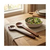 Aesco Akasya Naturel Ahşap 2’li Salata Kaşığı Seti | Dayanıklı ve Ergonomik Servis Kaşıkları | 27.5 cm | Doğal Ahşap Sofra Takımı - 0,5 x 7 cm