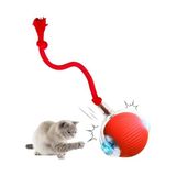 Aesco Akıllı Kedi Oyuncağı – Otomatik Yuvarlanan Interaktif Top, Hareketli Kuyruklu, USB Şarjlı, LED Işıklı, 3 Oyun Modu – Eğlenceli Evcil Hayvan Oyuncağı – Kırmızı