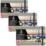 Aesco Arteza 3,5 x 5,5 Inç Suluboya Kitap, 3'lü Paket, Küçük Cep Pedleri, Günlük Başına 80 Sayfa, 110 LBS/230GSM, Iç Cepli ve Elastik Kayışlı, Suluboya Teknikleri ve Karışık Teknik Sanat Malzemeleri - 01-Siyah