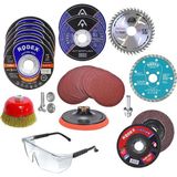 Aesco BADEM10 34 Parça Cırt Zımpara Kağıdı Spiral Avuç Içi Taşlama Mermer Ahşap Inox Meltak Kesici Kesme Flap Disk Seti