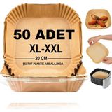 Aesco Baker Home Airfryer Pişirme Kağıdı,xl-Xxl Büyük Boy, Kare, 50 Adet Hava Fritöz Parşömen Fırın Kağıdı Tek Kullanımlık Kağıt Fırın Fritöz Pişirme Kızartma Tavası Için Uygun 20CM