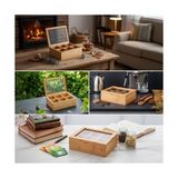 Aesco Bambu 6 Bölmeli Çay Kutusu -%100 Orjinal Bambu Mıknatıslı Kapak 21X16,5 X7CM