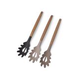 Aesco Bambu Saplı Silikon Makarna Servis Kaşığı – Isıya Dayanıklı, Yapışmaz, 3 Renk Seçenekli, 27CM – Uzun Saplı Makarna Kaşığı (Siyah) - 0,5 x 7 cm