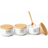 Aesco Bambu Vakumlu Hava Geçirmez Kapaklı 3'lü Beyaz Cam Baharatlık Seti 370 Ml, Spice Salt Pepper Yazılı Silindir Kavanoz, Tuzluk ve Kuru Gıda Saklama Kabı, Tezgah Üstü Mutfak Düzenleyici 3 Parça Set - 001-Renkli - 1 Adet - 0,21 L