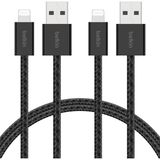 Aesco Belkin 2'li Örgülü Usb-A - Lightning Kablo, 1,5 M, Yumuşak, Esnek ve Hızlı Şarj Kablosu, iPhone 14 ve Önceki Modeller, 9. Nesil iPad ve Airpods ile Uyumlu, Siyah