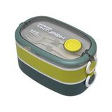 Aesco Bento 1300ML Lunchbox 2 Katlı 3 Bölmeli Paslanmaz Çelik Sefer Tası Yemek Kutusu (Koyu Yeşil-Fıstık Yeşili)
