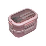 Aesco Bento 1650ML Lunchbox 2 Katlı 3 Bölmeli Paslanmaz Çelik Sefer Tası Yemek Kutusu (Pembe)