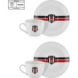 Aesco Beşiktaş Lisanslı Çizgili 2'li Çay Fincan Takımı - 00-Siyah - Beyaz