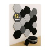 Aesco Beylini 12'li Akustik Panel Keçe Kendinden Yapışkanlı Duvar Kaplama Ses ve Isı Yalıtım Duvar Kaplama 10 mm Kalınlık 26X30 cm (Karışık)