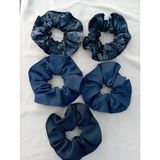 Aesco Büyük Boy Scrunchie Saç Tokası, Siyah ve Lacivert, Kadife ve Düz Kumaş, 5 Adet - 2016