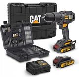 Aesco Cat DX12SET 18VOLT/2.0AH Li-Ion Çift Akülü Kömürsüz Profesyonel Şarjlı Darbeli Matkap + DA01903 201 Parça Delme/vidalama Uç Seti