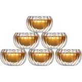 Aesco Çift Katmanlı Cam Lokumluk Sosluk 6'lı Set - Şeffaf Çift Cidarlı Cam Sunum Kapları - 0,60 x 19 x 29 cm