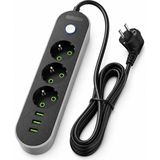 Aesco Coverzone 3 USB Portlu 3’lü Topraklı Uzatma Priz 3 Metre Kablolu Açma Kapama Anahtarlı 2500W 10A 250V Akıllı Şarj Otomatik Akım Ayarlı Pc Abs Alev Geciktirici Çoklu Priz | E103 - Ahşap - Bej - Siyah