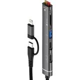 Aesco Coverzone Type-C ve Lightning Uçlu Değiştirilebilir Başlık iPhone 15 Uyumlu Sd Kart Tf Kart Micro Sd Kart Okuyucu USB 3.0 Girişli Tak Çalıştır ZR563 - Altın
