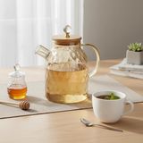 Aesco Deconox 1600 ml Kristal Desenli Isıya Dayanıklı Cam Demlik - Ahşap Kapaklı, Gold Detaylı Büyük Boy Borosilikat Çaydanlık