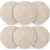 Aesco Deconox 6'lı Plastik Amerikan Servis Seti, Yuvarlak 38 cm Gold Yaprak Desenli Supla, Yıkanabilir Silinebilir Tabak Altlığı, Yemek Masası Servis Sunum Matı - 0,60 x 19 x 29 cm - 51R-Turuncu
