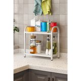Aesco Dehalimited Banyo-Mutfak Toparlayıcı Düzenleyici Organizer 2 Katlı Geniş Metal Beyaz Bambu Tezgah Üstü Raf Beyaz - 0,2 kg