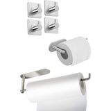 Aesco Deltahome Paslanmaz Çelik Yapışkanlı Kağıt Havluluk - Tuvalet Kağıtlığı - 4 Adet Askılık Set - Altın