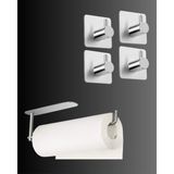 Aesco Deltahome Paslanmaz Çelik Yapışkanlı Kağıt Havluluk ve 4 Adet Banyo Askısı Set Inox - Anında Kolay Montaj - Altın