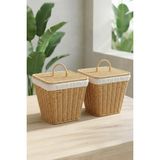 Aesco Digithome 2'li Kare Rattan Hasır Patates Soğan Sarımsak Meyve Sepeti Düzenleyici Organizer -9T01 - 1 Adet