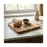 Aesco Doğal Akasya Ahşap Kare Sunum Tahtası ve Servis Tepsisi – 28.5X21 cm Özel Motif Desenli ve Kulplu Peynir Tabağı, Kenarlı Kahve Sunumluk