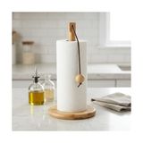 Aesco Doğal Bambu Bohem Top Tutacaklı Kağıt Havluluk - Dekoratif Ahşap Stand (30X14 Cm, Kahve ve Bambu Renk Seçenekli, 1 Adet) (Doğal)