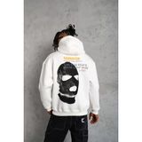 Aesco Erkek Kordonlu Maske Baskılı Kapüşonlu Sweat - Beyaz - XL