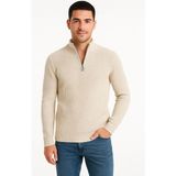 Aesco Erkek Yarım Fermuarlı Triko Kazak – Selanik Örgü, Dik Yaka, Pamuklu Dokuma, Regular Fit Uzun Kollu Kışlık Model - Bej - 2XL