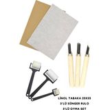 Aesco Esmay Linol Tabaka Linol Muşamba Levha 2.5 mm 25X35 cm 3'lü Sünger Rolo Merdane 3'lü Oyma Set GNSRKFAZ3251 - Altın