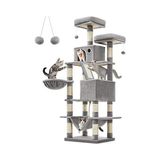 Aesco Feandrea Tırmalama Ağacı, Büyük, 168 cm Yüksekliğinde, L Kedi Ağacı, 13 Tırmalama Sütunu, 2 Platform, 2 Mağara, Sepet, Hamak, Peluş Toplar, Çok Katlı Kedi Tırmalama Ağacı, Açık Gri PCT165W01