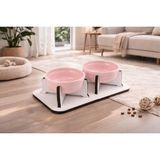 Aesco Gobypet Kedi Köpek Mama Kabı, Ahşap Ayrılabilir Tabanlı 2’li Mama ve Su Kabı Seti – Kaymaz Stand, Hijyenik Kaseler, Minimal Tasarım, Seramik Kase (Pembe Seramik)