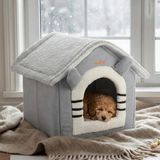 Aesco Gobypet Klasik Çatılı Kedi Evi ve Küçük Irk Köpek Kulübesi ve Yuvası – Minderli Peluş Iç Mekan Yatağı, Fermuarlı Üst Bölüm, Taşınabilir Ev Tipi Yuva - 02-Gri
