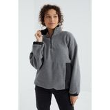 Aesco Gri Melanj Yarım Fermuar Etek Ucu Büzgülü Dik Yaka Oversize Kadın Polar Sweatshirt - 97236 - 0-Gri - 0 - 1 Yaş