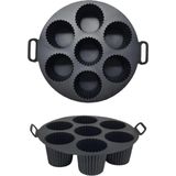 Aesco Güncelçarşı Airfryer Silikon Kek Pişirme Kalıbı 7 Bölmeli, Silikon Cupcake Kek Pişirme Kabı Air Fryer Muffin Fırın Kalıbı (1 Adet Siyah - 20 Cm) - 0,25 lt