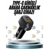 Aesco Hızlı Oto Şarj Cihazı 38W Çift Girişli Hızlı Şarj Oto Çakmaklık Type-C - Lisinya